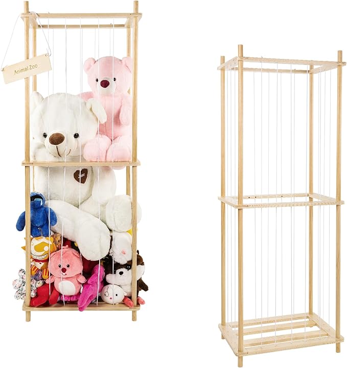 Stuffed Animal Zoo Storage Wood Extra Large Soft Toy Organizer Plush Holder Nursery Room Organizer Zoo Cage Storage, Kids Stuffed Animal Storage for Nursery Playroom Bedroom Kid Room
