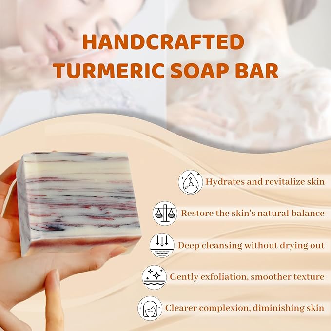MR.A 3 Pack Turmeric Soap Bar for Face, Handmade Turmeric Soap for Body, Handcraft Tumeric soap for Smooth Skin and Moisturizing, All Natural Tumeric Wash Bar, Ginger bath bar