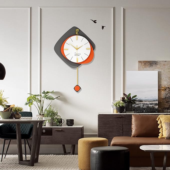 FLEBLE Large Wall Clocks for Living Room Decor Big Modern Decortive Wall Clock with Pendulum Battery Operated for Home Bedroom Office Kitchen 20 inch Unique Wood Hanging Clock Silent Non-Ticking