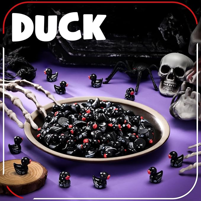 50 Pcs Mini Resin Ducks Halloween Tiny Duck Figurines Bulk Miniature Duckies for Garden Micro Landscape Halloween Party Decoration DIY Craft Accessories(Skeleton)