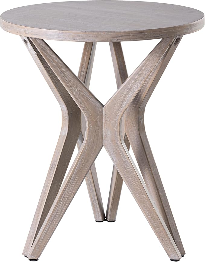 LONYKE Pedestal Farmhouse End Table, Distressed Top with Tripod Base Bedside Table for Living Room, Modern, Boho Decor, Round (1 Pack, Distressed Aah Grey)