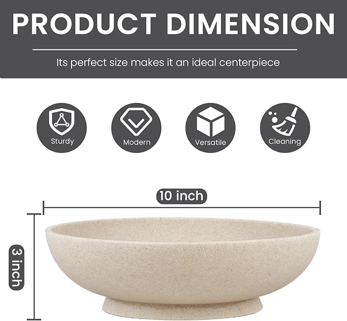 L'ARL GMVOI Large Decorative Bowl,Modern Fruit Bowl for Kitchen Counter,Handicraft Decorative Bowls for Home Decor,Stylish Key Bowl for Entry Table - Artificial Stone Beige