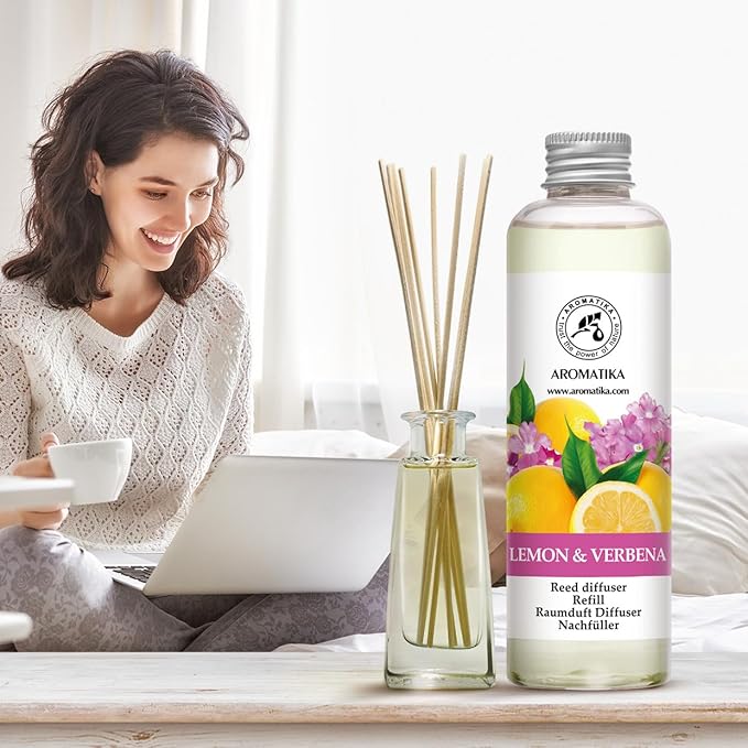 Lemon & Verbena Refill Reed Diffuser 6.8 Fl Oz - Room Diffuser Refill - Home Fragrance - Room Freshener - Fresh and Long Lasting Fragrance