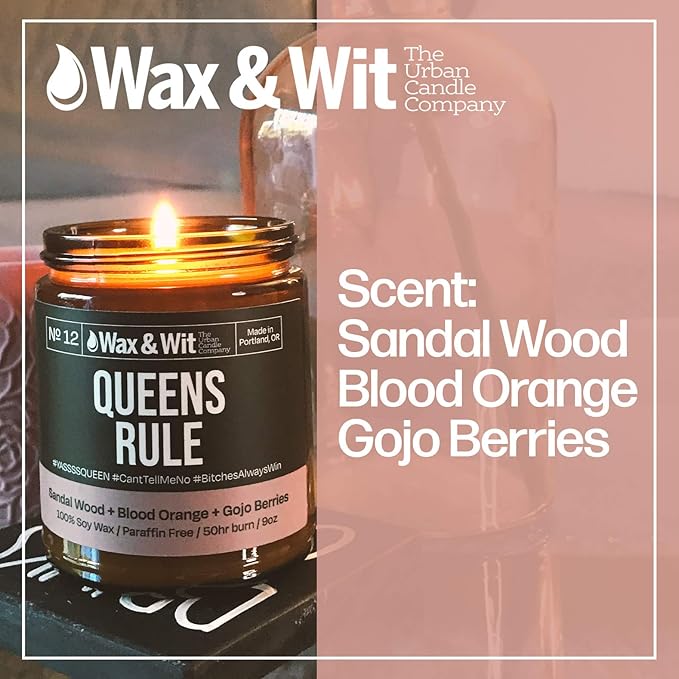 Wax & Wit Funny Soy Candle Gift for Women - Humorous, Aromatherapy Soy Wax Candle, Ideal for Housewarming, Coworker, Birthday – Sandalwood, Blood Orange, Gojo Berries - 9oz
