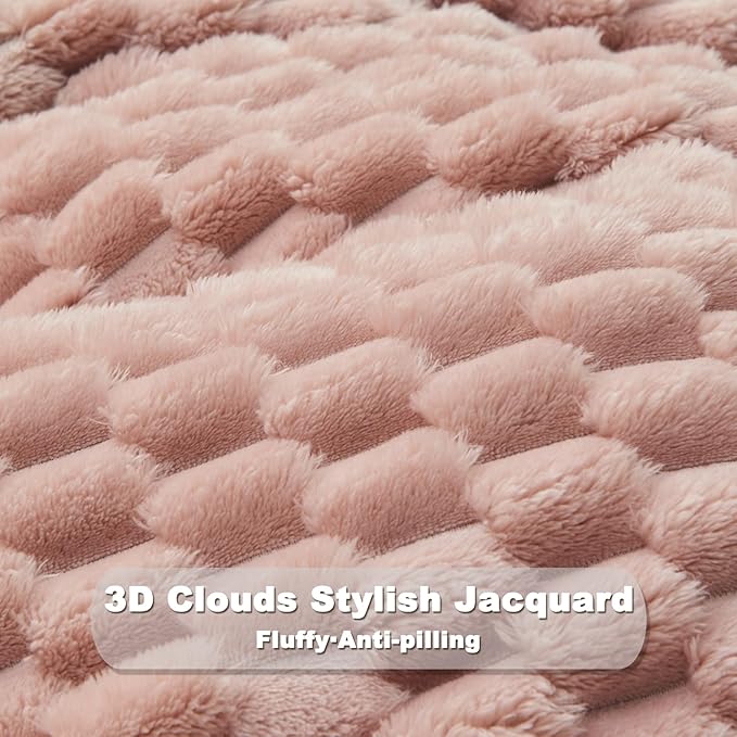 NEWCOSPLAY Super Soft Twin Blanket Pink Premium Silky Flannel Fleece 3D Clouds Stylish Jacquard Lightweight Bed Blanket All Season Use 350GSM (Pink, Twin(60"x80"))