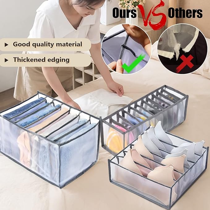 TIGARI Wardrobe Clothes Organizer, Closet Organizer Foldable Drawer Organizer for Clothing, Drawer Dividers for Clothes, Closet Storage for Trousers, Shirts, Jeans, T-Shirt, Bra, Underwear, Socks