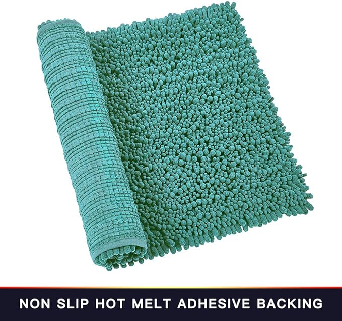 Walensee Large Bathroom Rug Non Slip Bath Mat (72x24 Inch Turquoise) Water Absorbent Super Soft Shaggy Chenille Machine Washable Dry Extra Thick Perfect Absorbant Best Plush Carpet for Shower Floor