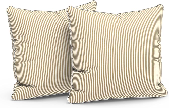 LVTXIII Outdoor Throw Pillow Covers Waterproof Tropic Accent Pillow Cases Fluffy Outdoor Cushion Covers for Garden and Patio Furniture Decoration, 16x16, 2 Pack, Strip Beige