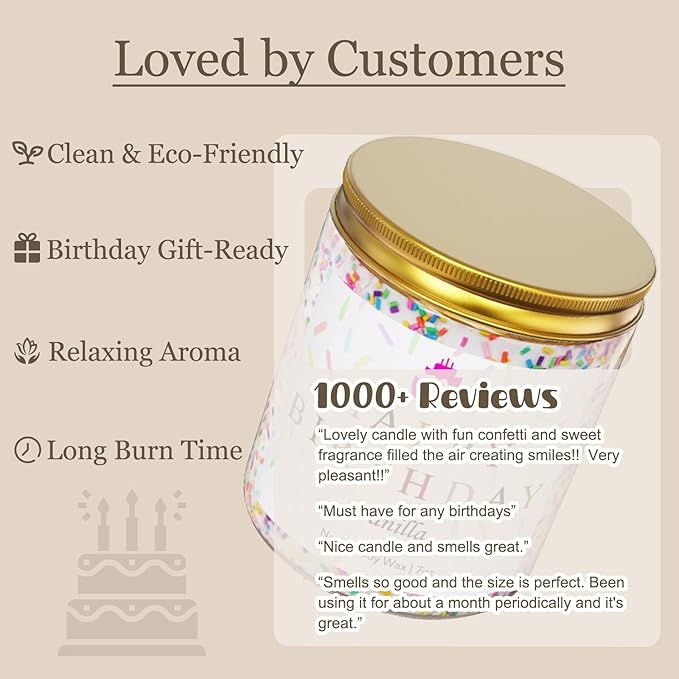 Lihome Happy Birthday Candle - Birthday Gifts for Women, Men, Mom, Dad, Sister, Teacher, Friends - Best Gifts for Her Ideas, Natural Soy Wax Vanilla Scented Candles