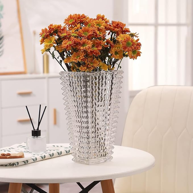 MCMCNCUIU Crystal Vase, Large Crystal Vases for Flowers, Large Flower Vase, Modern Clear Vases for Living Room, Bedroom, Kitchen, Dining Table, Mantle, Wedding, 11 Inches