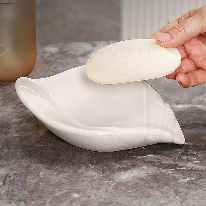Ceramic Soap Holder with Drain, Soap Dish, Soap Saver, Shower Bathroom Decor, White