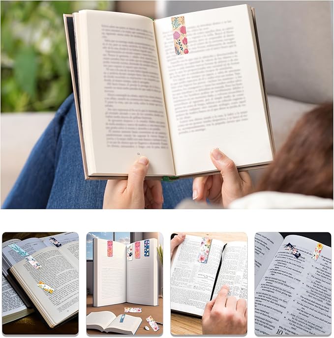 48 Pieces Magnetic Bookmarks Magnet Page Markers - Book Marks for Reading Women & Men with Storage Boxes - Cute Magnet Bookmark Clips for Reading Pleasure(Flowers)