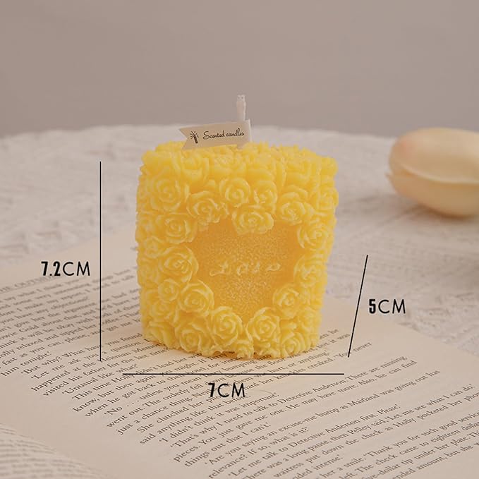 Rose Flower Clusters Aesthetic Scented Candle,Love Heart Handmade Soy Wax Aroma Decorative Candle for Table Photo Prop Valentine's Day Wedding Birthday Gift,Prefect for Meditation Stress (Yellow)