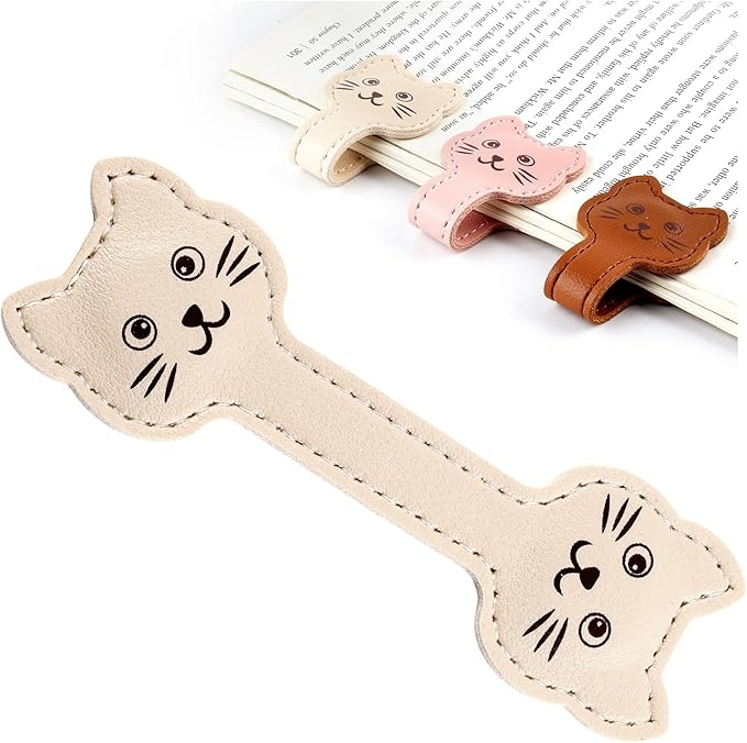 Zkptops Magnetic Leather Bookmarks Cute Cat Book Markers for Reading Women Men Strong Magnet Bookmark Clips Page Mark Unique Books Accessories Gifts for Book Lovers Teachers Students Reader (Khaki)