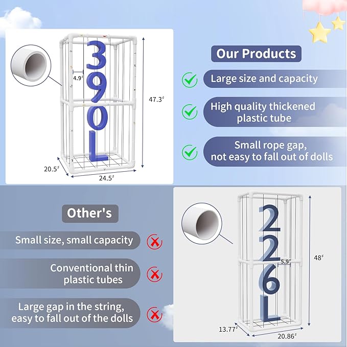 Extra Large Plush Stuffed Animal Storage Zoo Holder Standing, Kids Toy Storage Organizer Shelves Basket with Nets for Stuffed Animals, Play Room Decor Corner Toy Box Storage. (Thicker Tube)