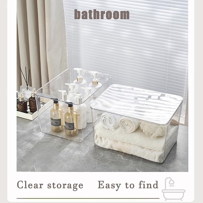 Clear plastic storage bins with LIDS-4packs,storage containers for snacks, cosmetics, books, dog food, Storage Organizer for Nursery,Kitchen, Living room,Bedroom, Bathroom, Office
