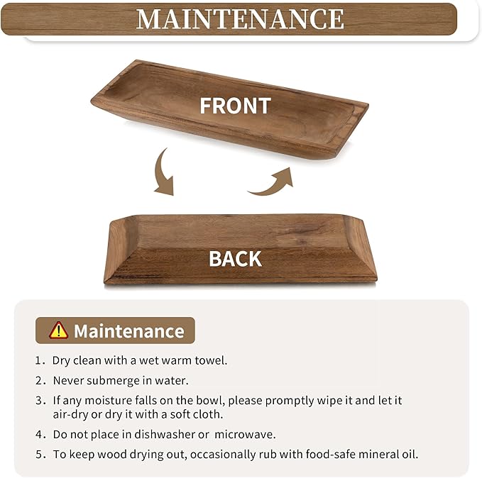 Hanobe Decorative Wood Dough Bowl: Large Long Wooden Centerpiece Table Decorations Natural Candle Holder Tray Decor Rustic Unfinished Centerpieces for Dining Room Kitchen Fruit Bowls, Brown