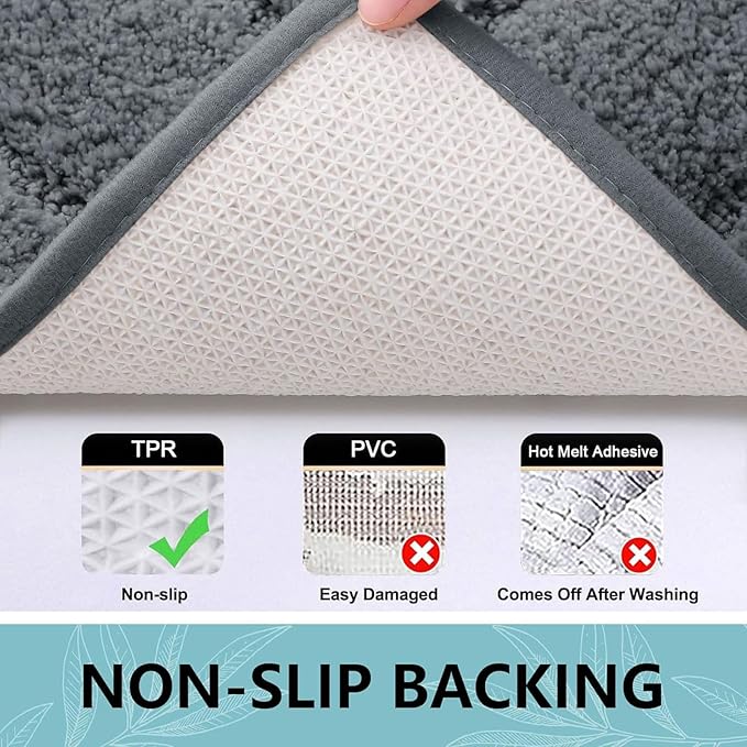 Buganda Bathroom Rugs, 44" x 24", Soft and Absorbent Microfiber Bath Rugs, Non-Slip Shaggy Shower Carpet, Machine Wash Dry Bath Mats for Bathroom Floor, Tub and Shower, Dark Grey