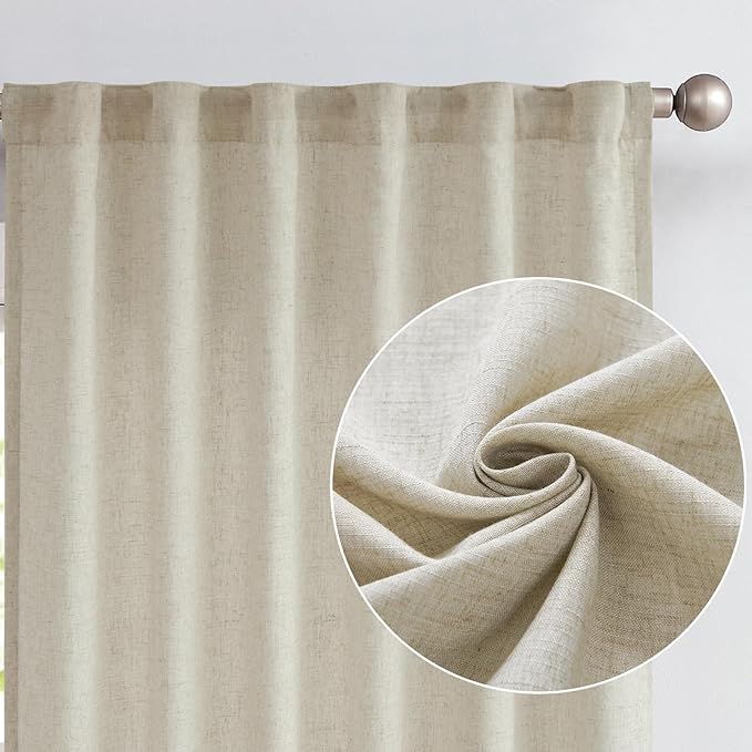 jinchan Oat Linen Blend Curtains for Living Room 108 Inch Length Extra Long 2 Panels Curtains for Sliding Glass Doors, 50 Inch Wide Drapes with Rod Pocket Back Tab(50W x 108L, Oat)