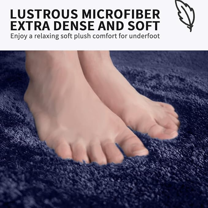 FIFU Bathroom Rugs 17" W x 24" L, Bath Mat for Bathroom, Bedroom, Laundry Room & Kitchen, Non-Slip Rubber Latex Backing, Extra Soft and Absorbent Microfiber Carpet, Machine Washable Rug, Navy Blue