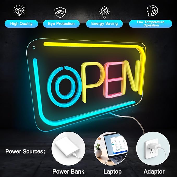 Open Signs for Business, Bright and Dimmable Neon Open Sign LED and USB Powered Light up Open Sign for Business Window Shop Store Restaurant Salon Bar Office Spa Hotel Wall Decor
