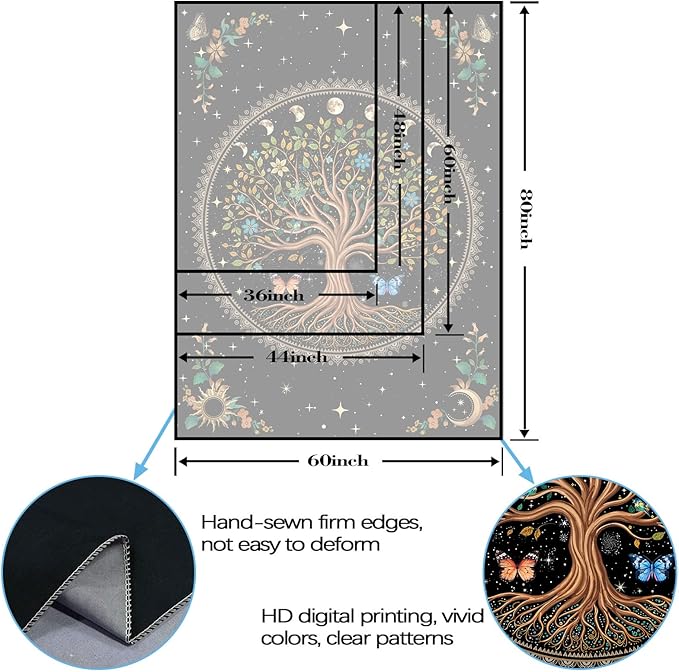 Lunerfex Tree of Life Tapestry Moon Phase Wall Tapestry, Green Tapestries for Bedroom Ceiling Tapestries Wall Hanging for Bedroom Living Room Wall Decor Tree-4 60"x80"