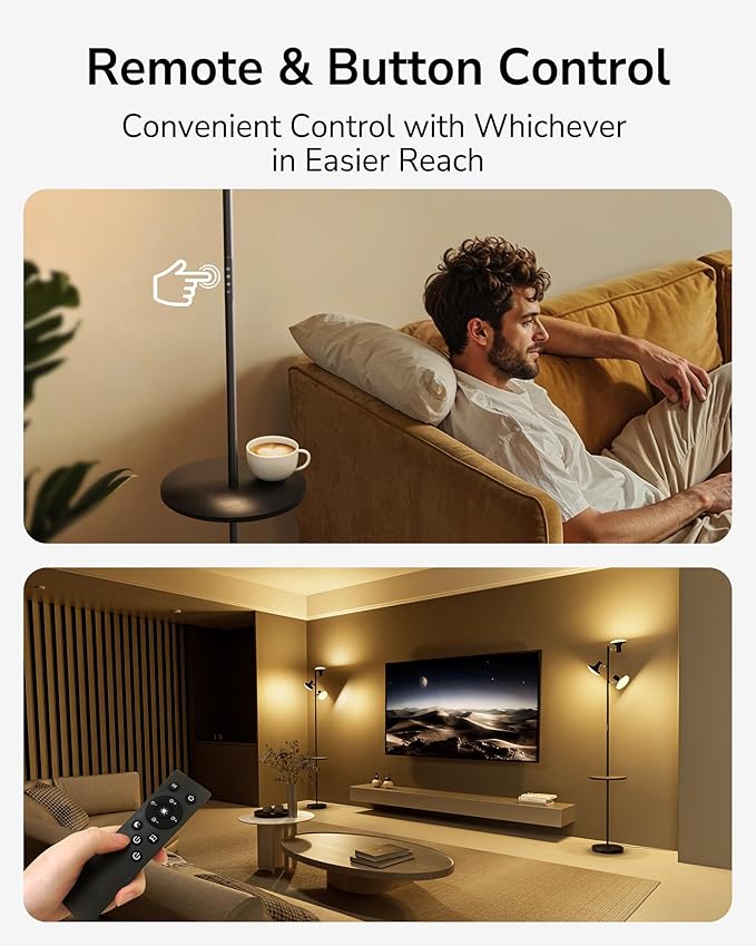 ULG Floor Lamp with Shelf 3-Light Standing Tree Lamp Independent Control Modern Decor Light Color/Intensity Changing Remote & Button Control 1200lm LED Lamp for Living Room Home Office Bedroom, Black