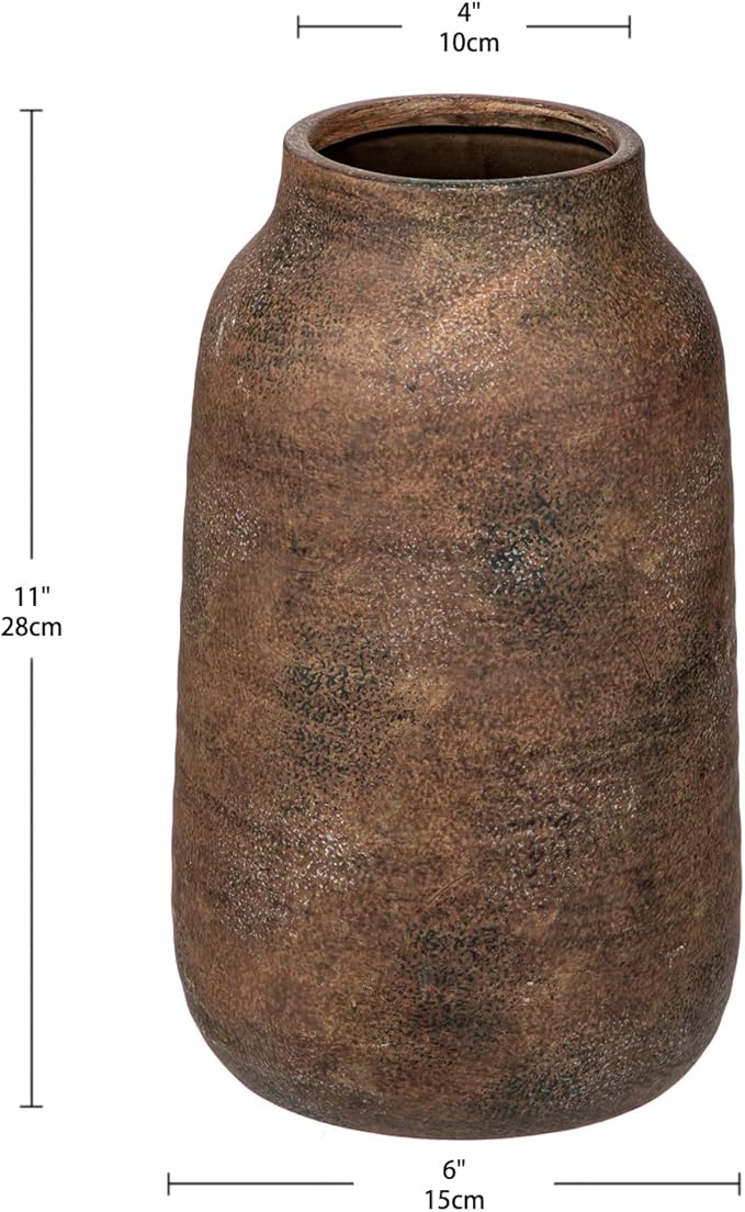 Briful 11in Rustic Ceramic Vase, Brown Vintage Flowers Vase, Extra-Large Rustic Farmhouse Vase, Whitewashed Terra Cotta Vase, Antique Pottery Pampas Vase for Home Living Room Kitchen Mantel Decor