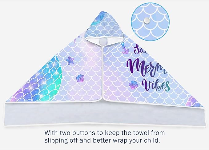 Mermaid Kids Hooded Beach Towel, Mermaid Tail Microfiber Hooded Poncho Towel for Girls 30?x50?? Mermaid Scales Pink Soft Absorbent Bath Towels Bathrobe with Hood for Swin Pool