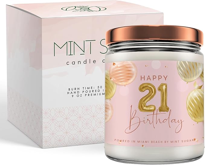 21st Birthday Candles - Happy 21st Birthday Gifts for Her - 21st Birthday Ideas - Made in USA 9 oz Scented Candle by Mint Sugar Candke Co - 21st Birthday Gift