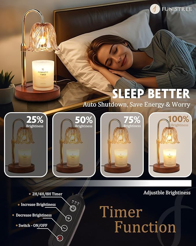 Candle Warmer Lamp, Gold Candle Lamp Warmer with Timer & Dimmer with 2 Bulbs, Birthday Gifts for Women Mom, House Warming Gifts New Home Bedroom Decor, Height Adjustable