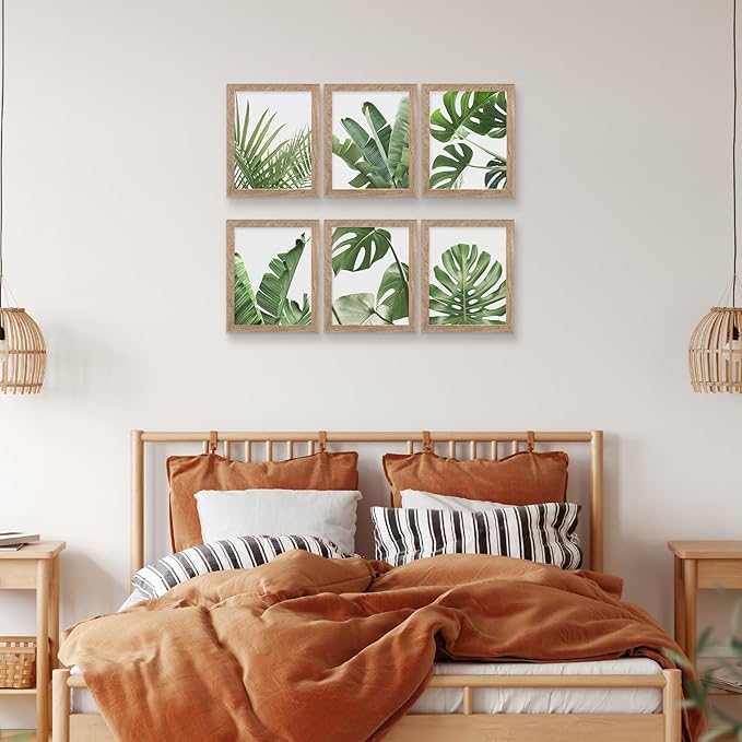 Framed Botanical Wall Art Prints Set of 6 Tropical Leaves Plant Leaf Canvas Print Wall Decor Green Wall Art Posters Bedroom Living Room Decor (Tropical Leaf Art, 11"x14" FRAMED)