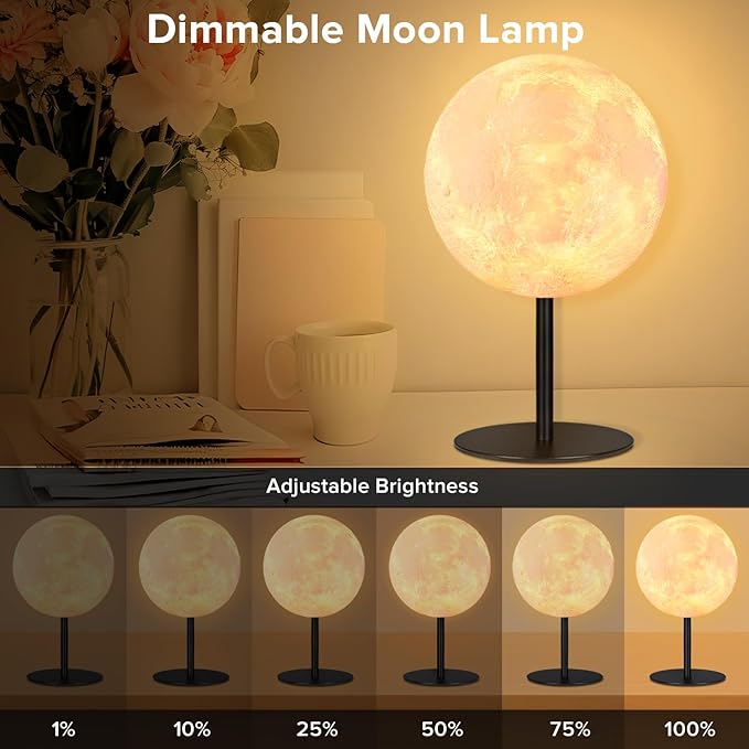 Moon Lamp Bedside Table Lamp, Dimmable Bedside Lamp with 30 Modes, Moon Night Light Small Table Lamp for Bedroom, Kids Room, Office, Desk Lamp Nightstand Gifts for Girls Boys Teen Women Birthday-2Pack