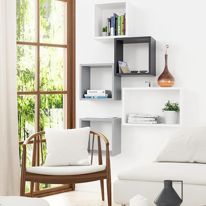 Kaboon Cube Shelves Set2, Black Display Shelves Wall Mount 7.75" D x 12.5" W x 12.5" H, (Black, Square 2 Cubes)