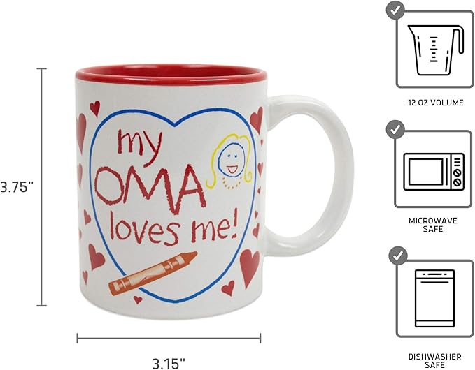 Essence of Europe Gifts My Oma Loves Me Gift for German or Dutch Grandma Color Ceramic Coffee Mug by E.H.G | 12 oz