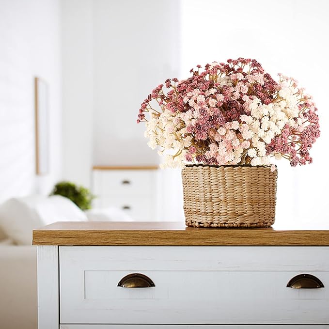 Baby Breath Flowers Fall Flowers Artificial Bulk, 30Pcs Fall Decor Fake Gypsophila Plants Bouquets Flowers Real Touch Faux Babies Breath Arrangement for Home Autumn Wedding Party Vase Decoration Pink