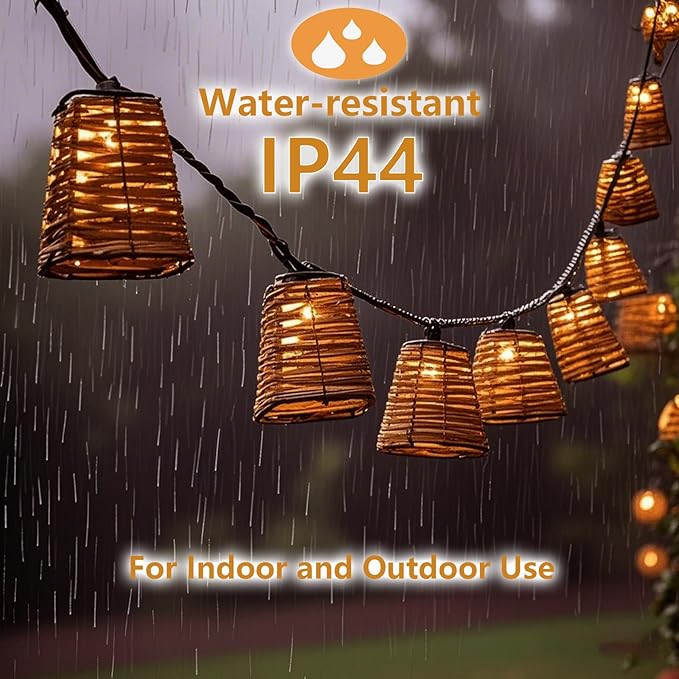 Outdoor-String-Lights-Waterproof, Boho String Lights for Patio, Garden, Porch, Balcony, Gazebo Decorative (Rattan)