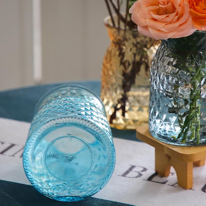 OFFIDIX Glass Vase,6.5 * 4.5in Large Mouth Shape Geometric Faceted Design Flower Vase for Weddings,Events,Decorating,Office,Home Decor