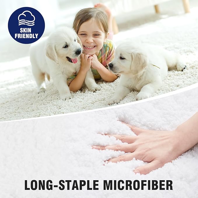 TECHMILLY U Shaped Super Soft Shaggy Bathroom Rugs, Absorbent Thick Non Slip Microfiber Toilet Rugs, Quick Dry Machine Washable Bath Mat for Bathroom Floor, Bathtub and Shower 24"x20" White