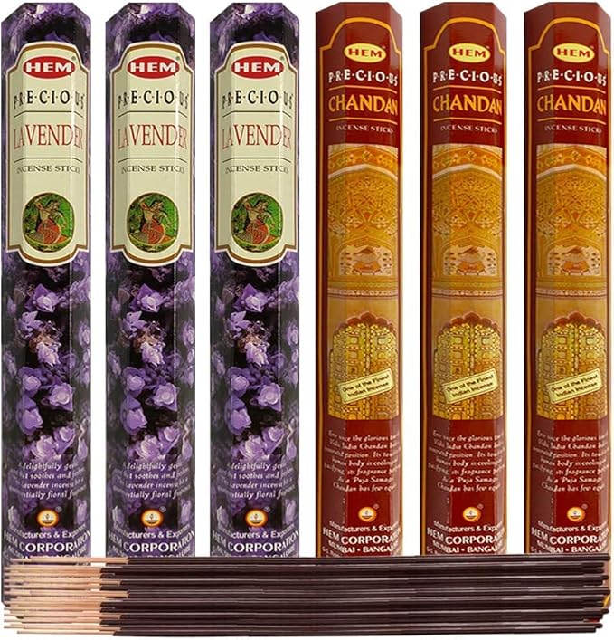 Precious Lavender Incense Sticks and Precious Chandan Sandalwood Incense Sticks with Incense Holder Bundle for Spiritual Décor and Home Fragrance