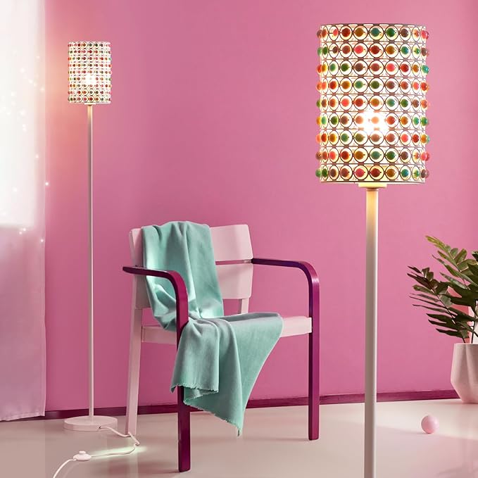 ONEWISH Floor Lamps,Modern Standing Lamp for Living Room Bedroom,3000K Warm Lighting Tall Lamp with LED Bulb,Unique Design Modern Aesthetic Lamp with Beaded Lampshade for Home Decor Birthday Gift