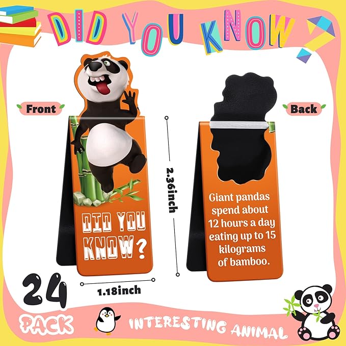 Sepamoon 24 Pcs Magnetic Bookmarks Book Marks Cute Magnet Page Markers Page Clips Funny Animal Bookmarks for Students Teacher Reading Party Favor (Animal Style)