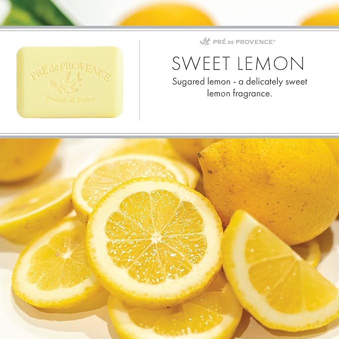 Pre de Provence Artisanal Soap Bar, Natural French Skincare, Enriched with Organic Shea Butter, Quad Milled for Rich, Smooth & Moisturizing Lather, Sweet Lemon, 5.3 Ounce
