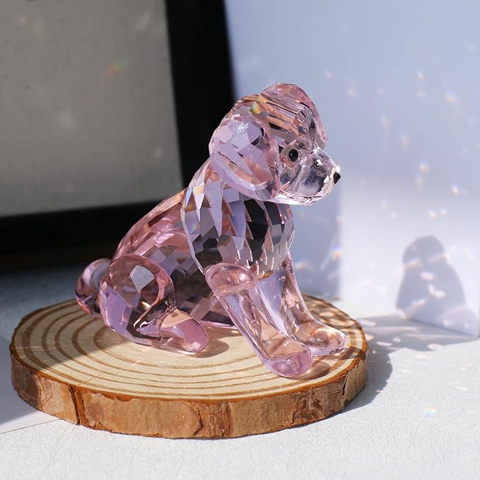 Crystal Dog Figurine Faceted Glass Puppy Statue Pink Labrador Ornament Animal Collectible Sculpture Handscraft Paperweight Home Decor