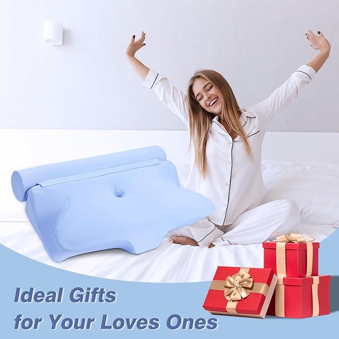 Cooling Cervical Neck Pillow for Neck and Shoulder Pain, Roll Pillow&Butterfly Memory Foam Combination Pillows, Ergonomic Neck Support Pillow, Orthopedic Pillow for Side Back Stomach Sleepers and Yoga