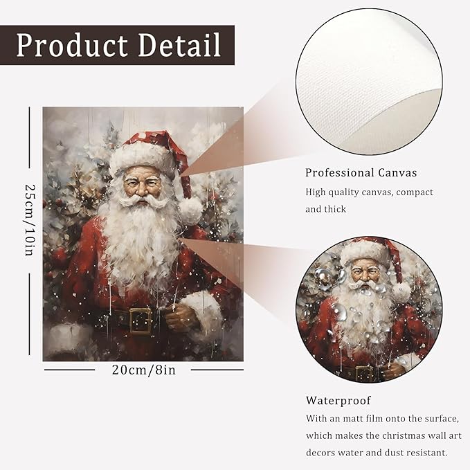 Christmas Wall Art set of 6 Christmas Pictures Wall Decor Winter Vintage Holiday Gallery Print Santa Claus Candles Gingerbread Man Deer, Canvas Santa Oil Painting Christmas Holiday Decor 8"X10"