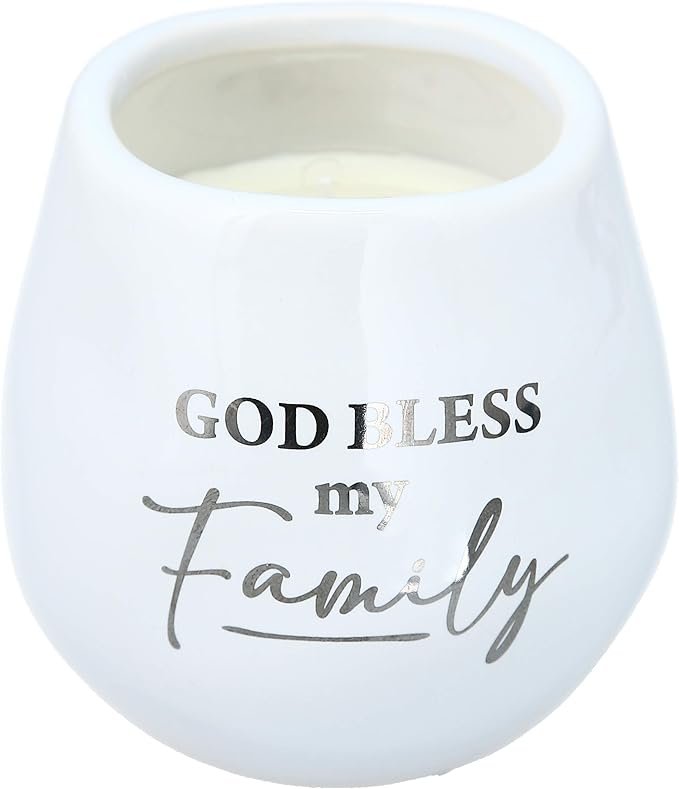 Pavilion Gift Company Family-8 oz-100% Soy Wax Scent: Fresh Linen-with Silver Detail Accents. Candles, 8 oz, White