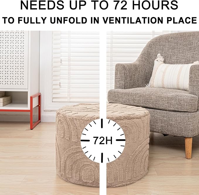 Asuprui Round Ottoman Pouf Ottoman Foot Stool Seat Faux Fur Bean Bag Foot Rest Floor Chair Leg Rest for Living Room, Bedroom or Wedding Gifts 20x20x14 Inches (Natural Linen)