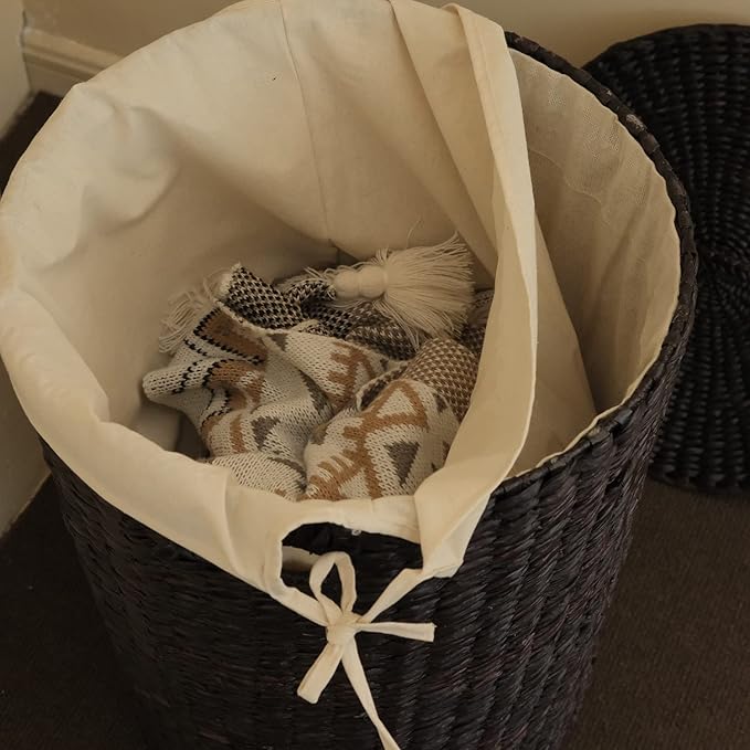 Handmade Wicker Laundry Basket with Lid,Hand-woven Laundry Hamper with Removable Liner,Large Laundry Basket with Ample Laundry Space,Coffee