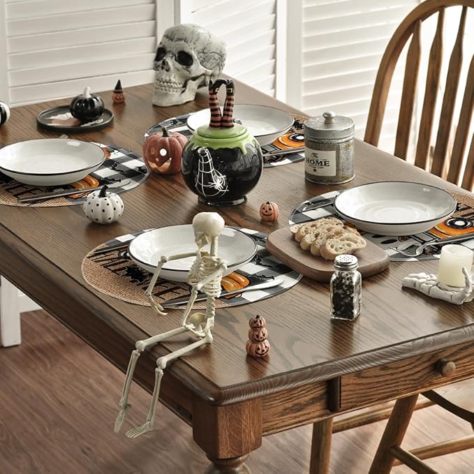 Artoid Mode Ghost Truck Halloween Round Placemats Set of 6, 14 Inch Holiday Bat Round Table Mats for Party Kitchen Dining Decoration